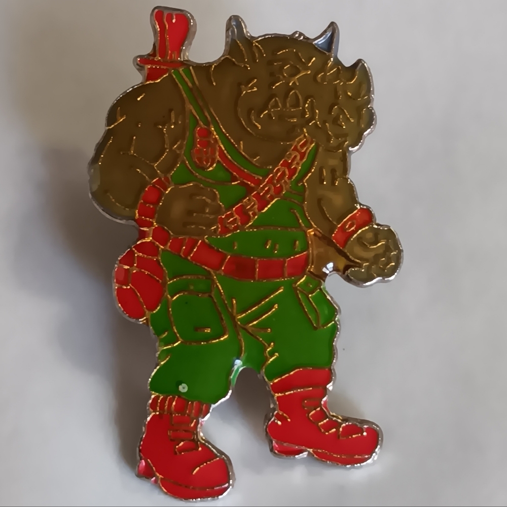 1989 TMNT RockSteady Metal Enamel Pin, 80s Kids Vintage Ninja Turtles Brooch
